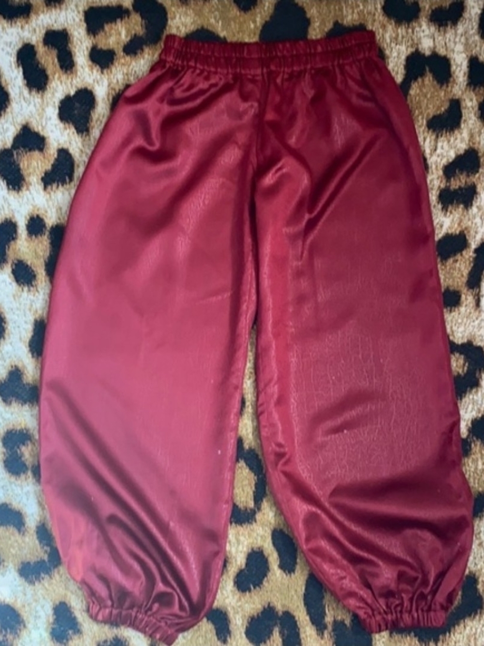 Burgundy Satin Elastic Waist Harem Pants